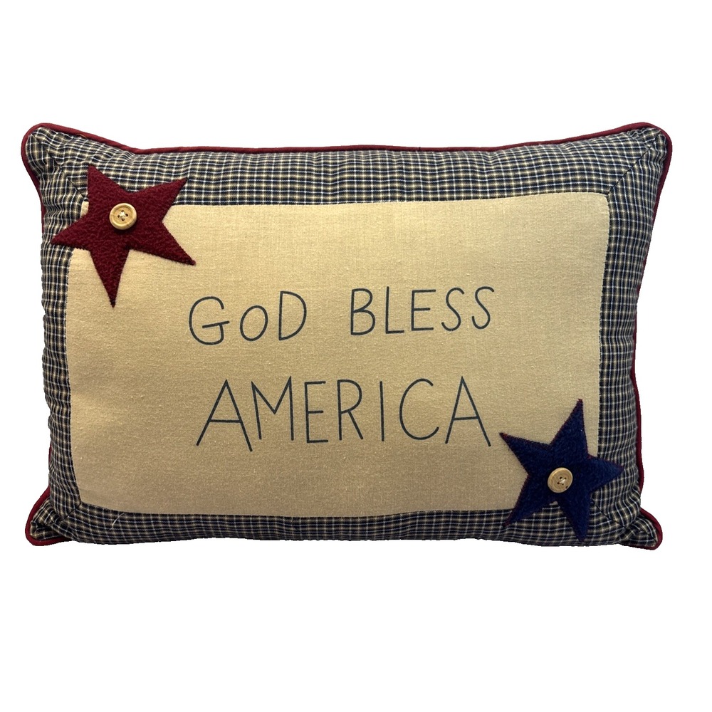 Embroidered Felt Stars Patriotic Inspired Pillow God Bless America 14x10"